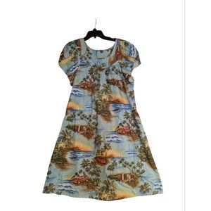 Blue Hawaii Hawaiian Size L MuuMuu House Dress Boho Blue Hula Girl Classic Car